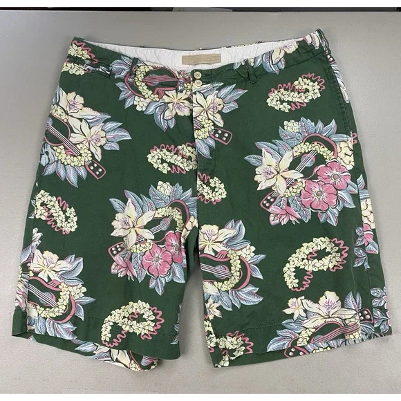 Vtg Polo Ralph Lauren Floral Shorts Mens 36 Green Tropical Floral Ukelele Y2K - Picture 1 of 14